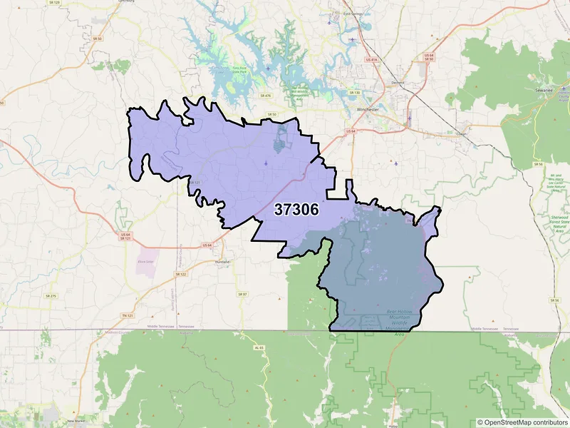 Map of ZIP Code 37306 — Belvidere, TN