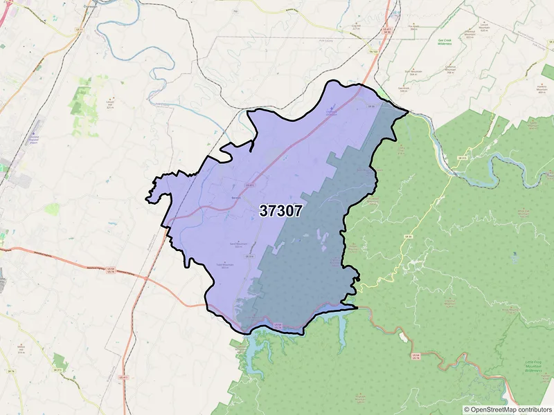 Map of ZIP Code 37307 — Benton, TN