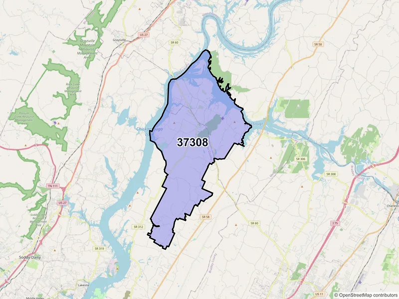 Map of ZIP Code 37308 — Birchwood, TN