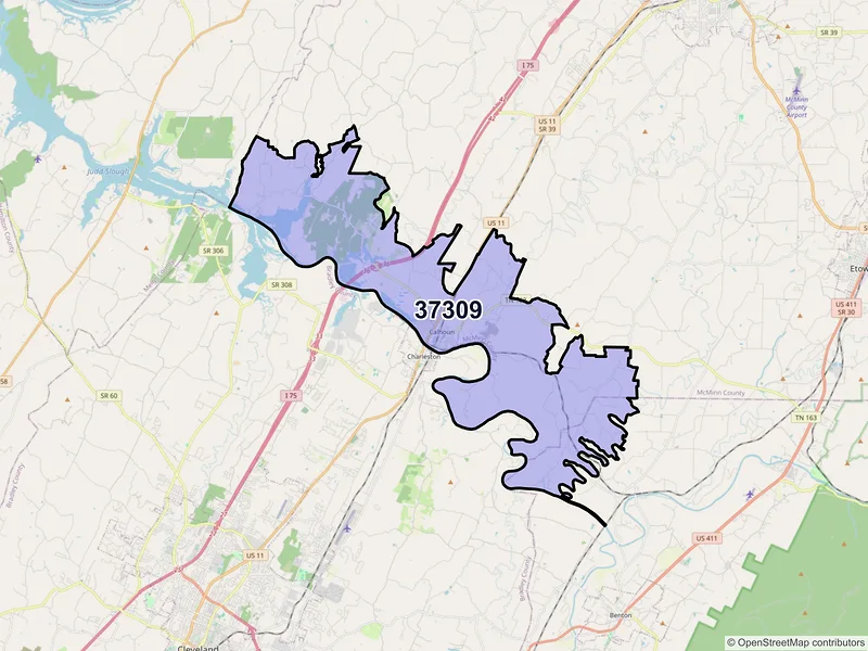 Map of Calhoun, Tennessee and ZIP codes