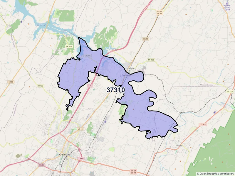 Map of ZIP Code 37310 — Charleston, TN
