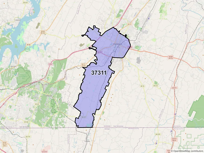 Map of ZIP Code 37311 — Cleveland, TN