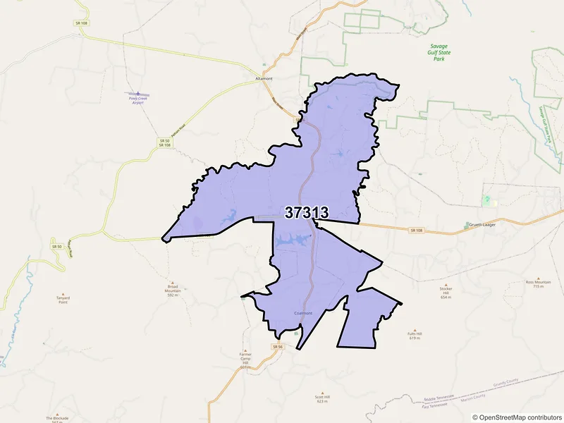 Map of Coalmont, Tennessee and ZIP codes