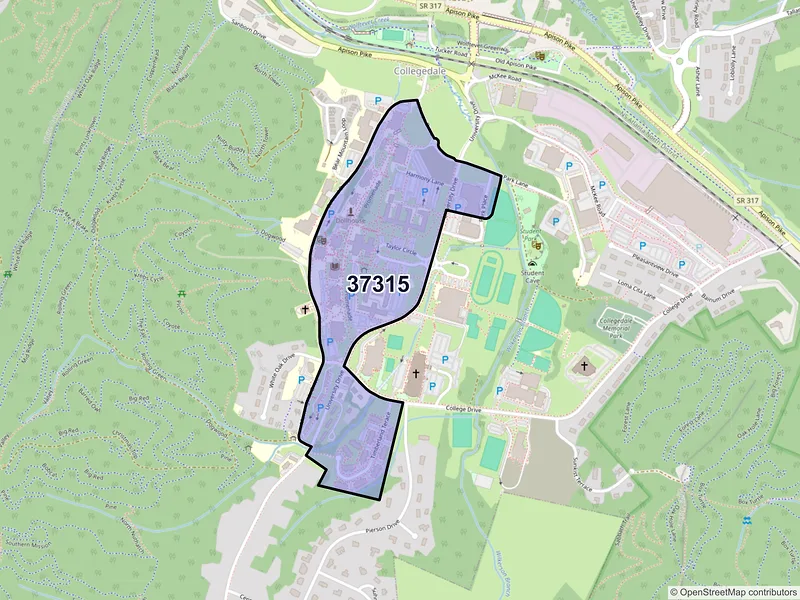 Map of Collegedale, Tennessee and ZIP codes