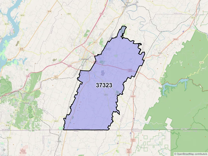 Map of ZIP Code 37323 — Cleveland, TN