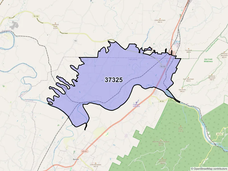 Map of ZIP Code 37325 — Delano, TN