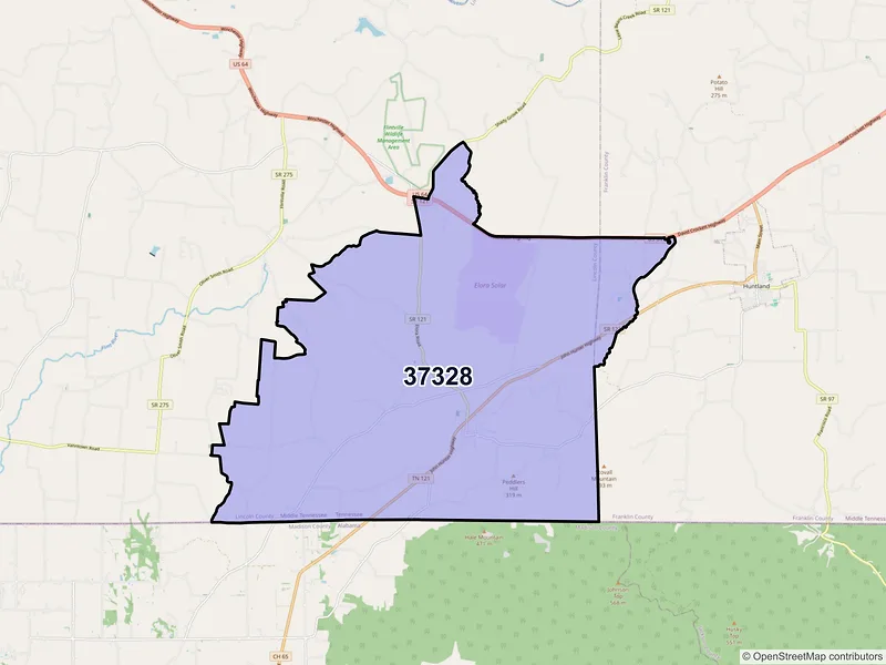 Map of ZIP Code 37328 — Elora, TN