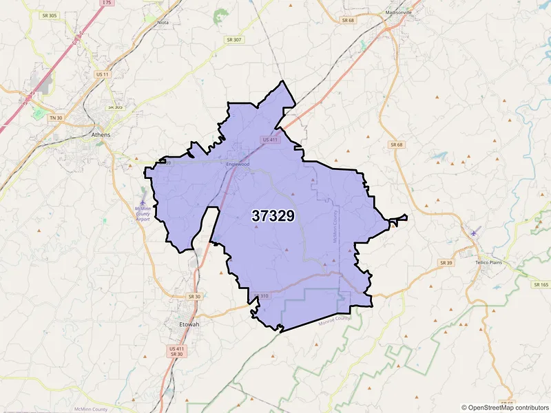 Map of ZIP Code 37329 — Englewood, TN