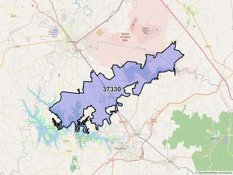 Map of ZIP Code 37330 — Estill Springs, TN
