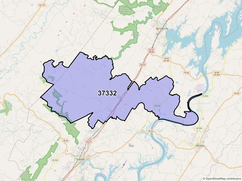 Map of Evensville, Tennessee and ZIP codes