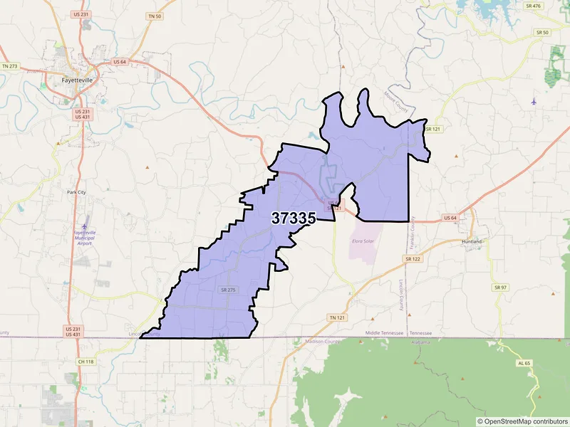 Map of ZIP Code 37335 — Flintville, TN
