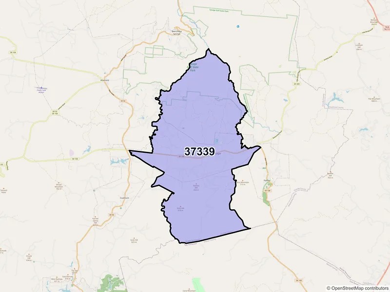 Map of Gruetli Laager, Tennessee and ZIP codes