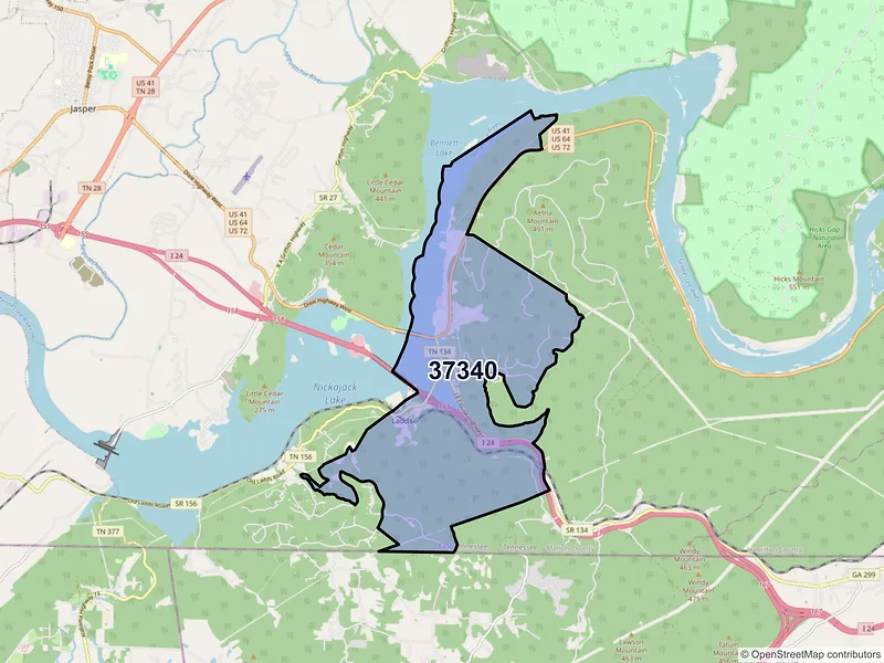 Map of ZIP Code 37340 — Guild, TN
