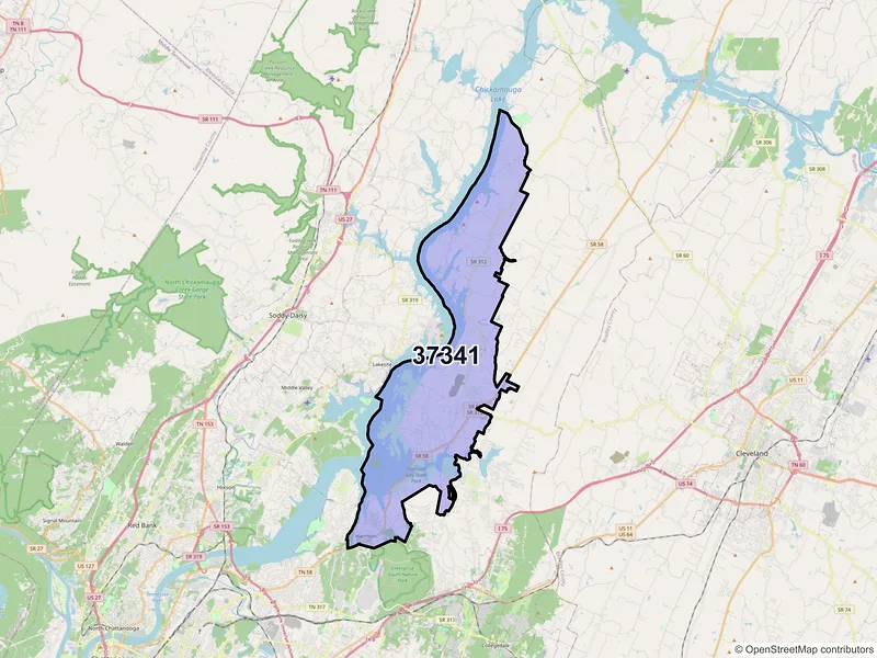 Map of Harrison, Tennessee and ZIP codes