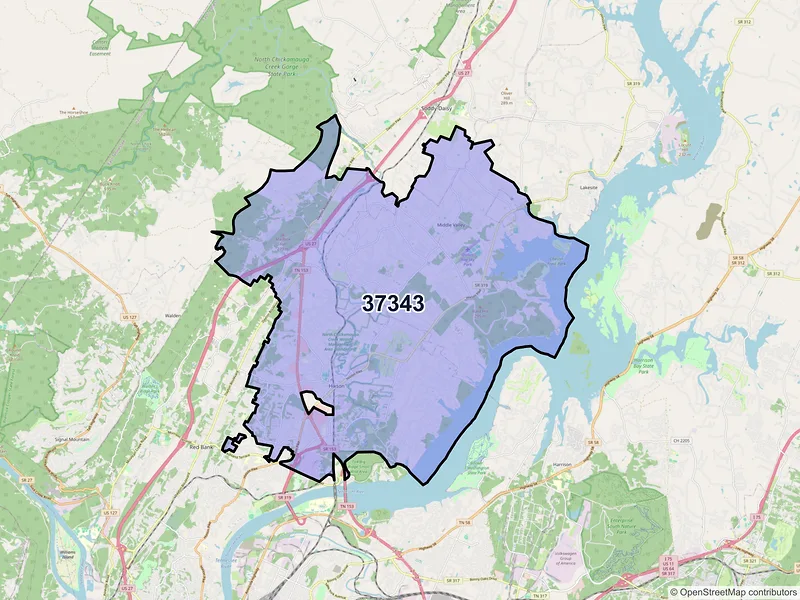 Map of ZIP Code 37343 — Hixson, TN