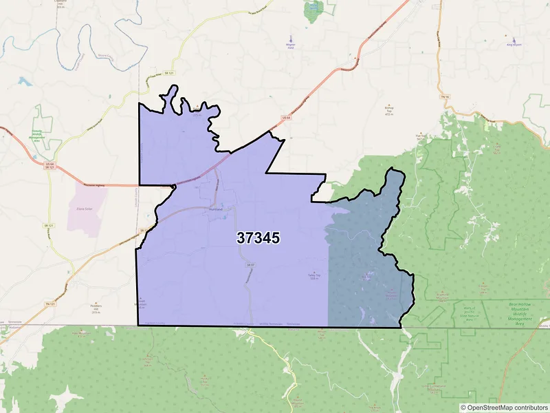 Map of Huntland, Tennessee and ZIP codes