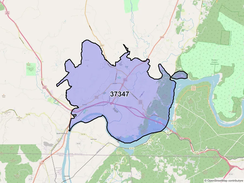 Map of ZIP Code 37347 — Jasper, TN