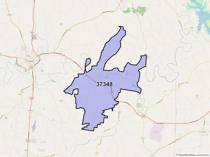 Map of ZIP Code 37348 — Kelso, TN