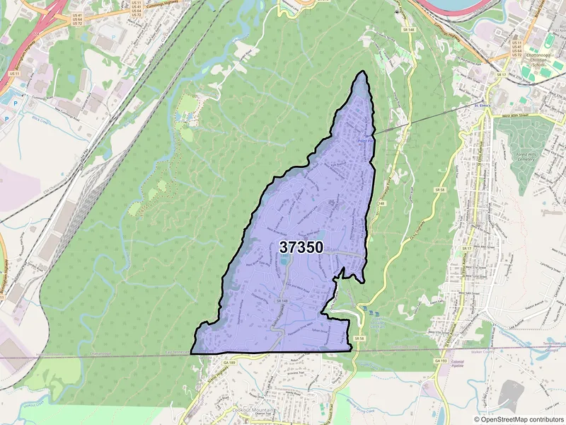 Map of Lookout Mountain, Tennessee and ZIP codes