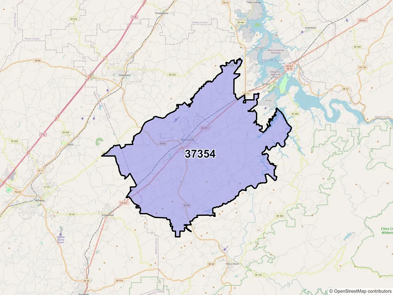 Map of ZIP Code 37354 — Madisonville, TN