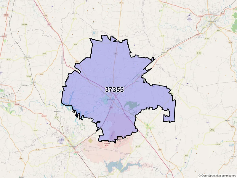 Map of ZIP Code 37355 — Manchester, TN