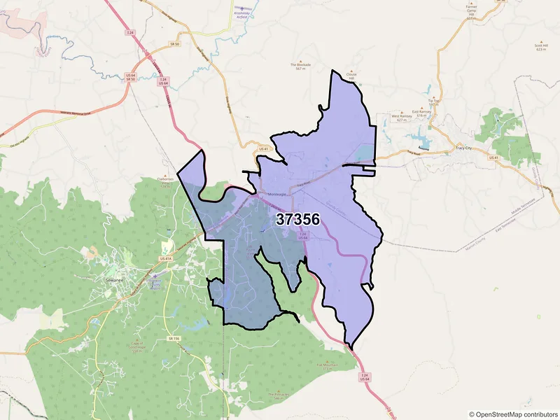 Map of ZIP Code 37356 — Monteagle, TN