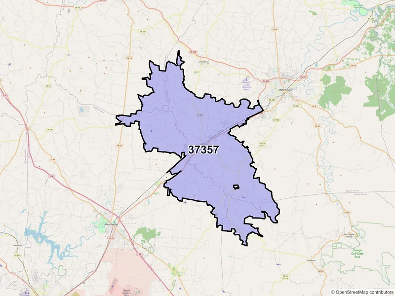 Map of ZIP Code 37357 — Morrison, TN