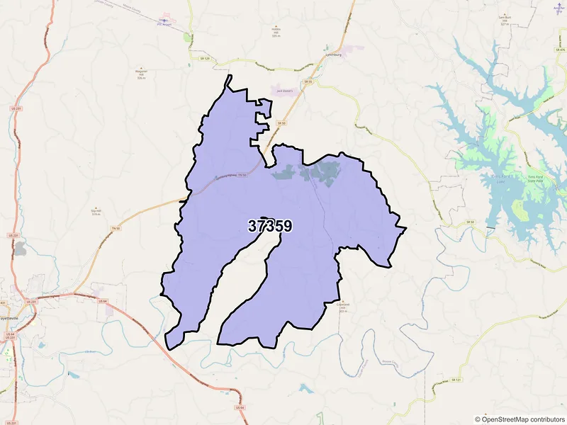 Map of ZIP Code 37359 — Mulberry, TN