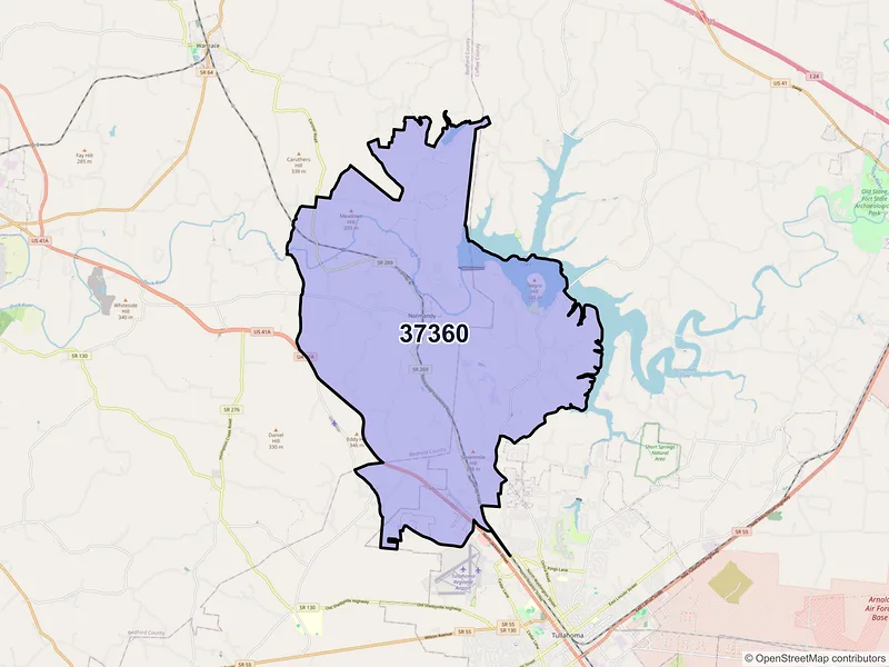 Map of ZIP Code 37360 — Normandy, TN