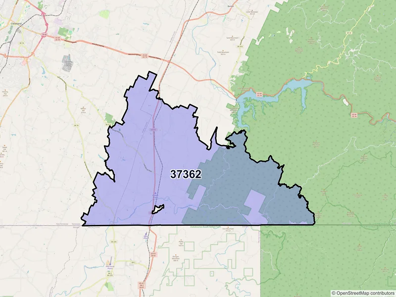 Map of ZIP Code 37362 — Old Fort, TN