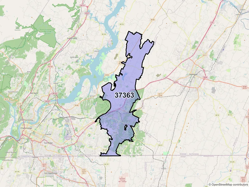 Map of ZIP Code 37363 — Ooltewah, TN