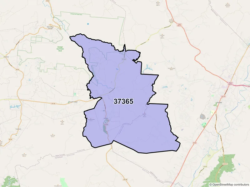 Map of Palmer, Tennessee and ZIP codes
