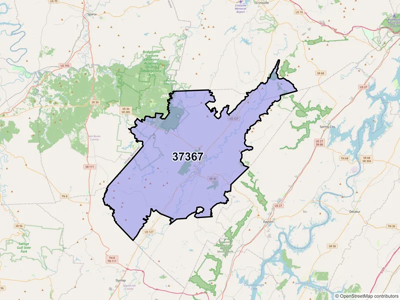 Map of ZIP Code 37367 — Pikeville, TN