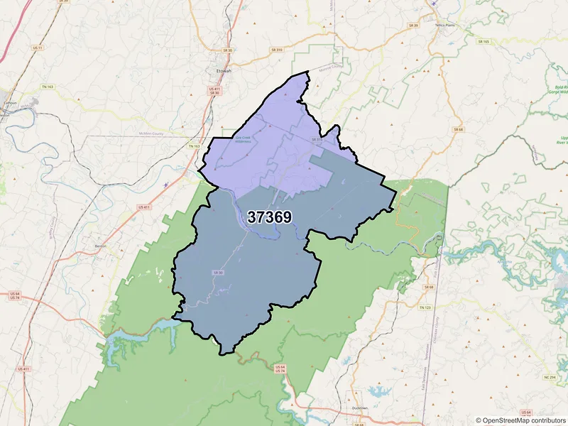 Map of ZIP Code 37369 — Reliance, TN