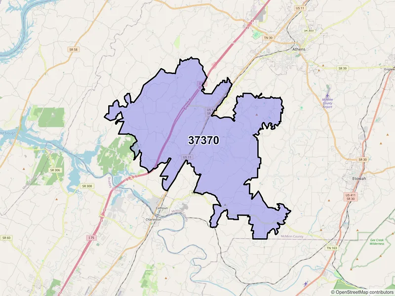 Map of ZIP Code 37370 — Riceville, TN