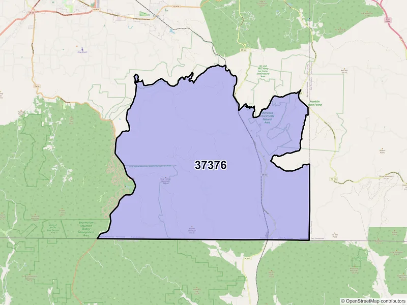 Map of ZIP Code 37376 — Sherwood, TN