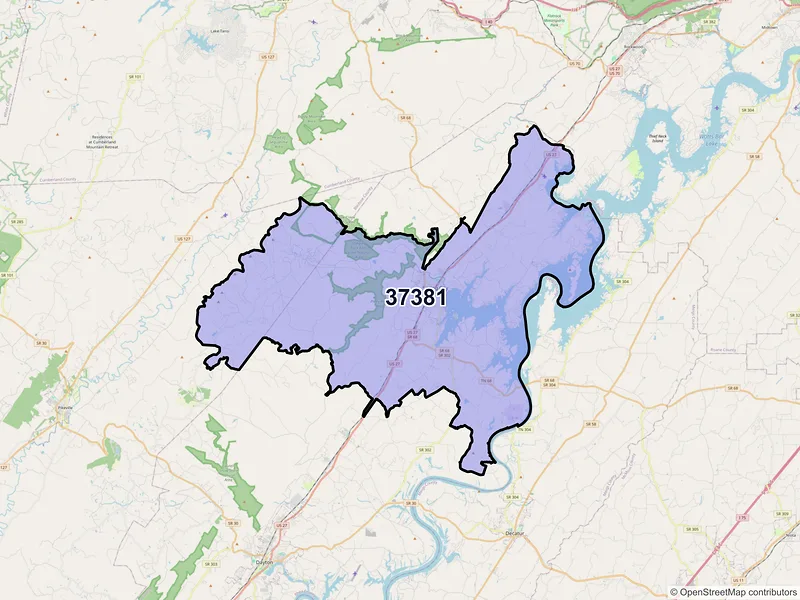 Map of ZIP Code 37381 — Spring City, TN