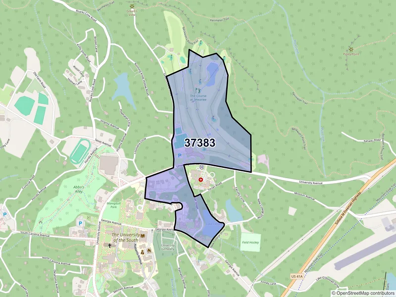 Map of ZIP Code 37383 — Sewanee, TN