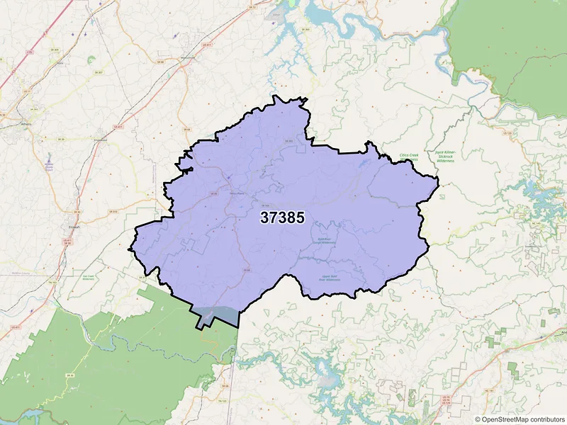 Map of Tellico Plains, Tennessee and ZIP codes