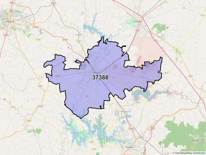 Map of ZIP Code 37388 — Tullahoma, TN