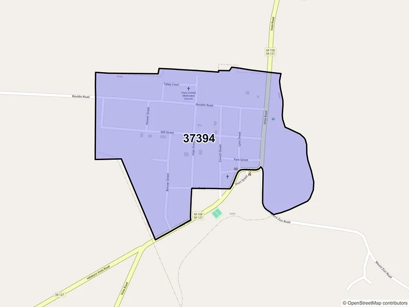 Map of Viola, Tennessee and ZIP codes