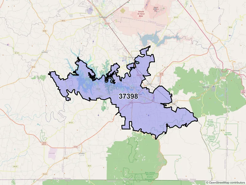 Map of Winchester, Tennessee and ZIP codes