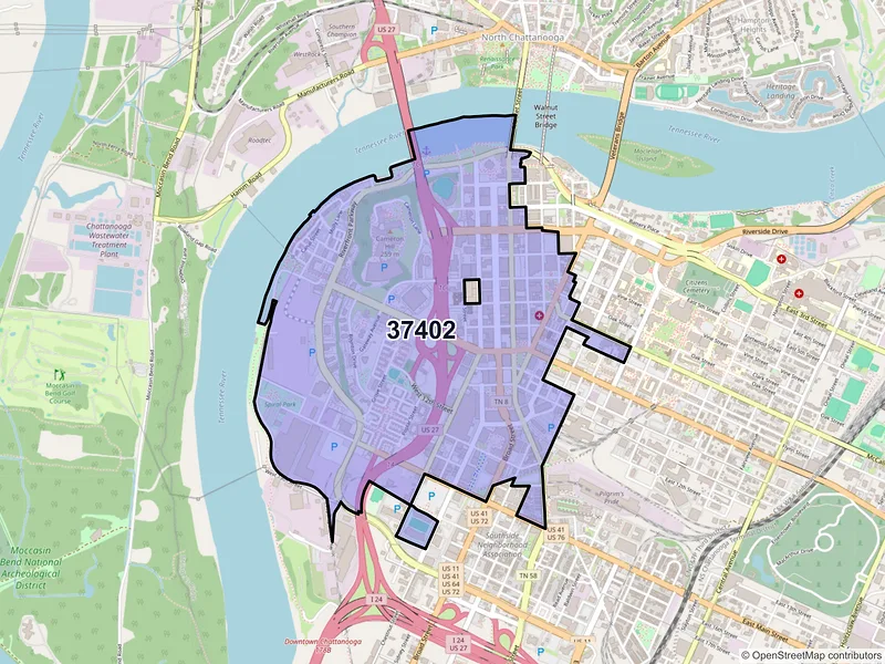 Map of ZIP Code 37402 — Chattanooga, TN
