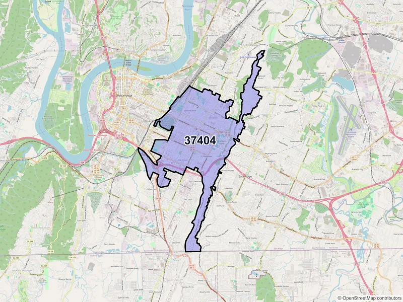 Map of ZIP Code 37404 — Chattanooga, TN