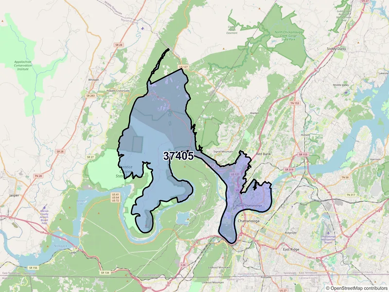 Map of ZIP Code 37405 — Chattanooga, TN