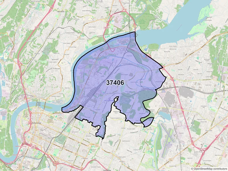 Map of ZIP Code 37406 — Chattanooga, TN