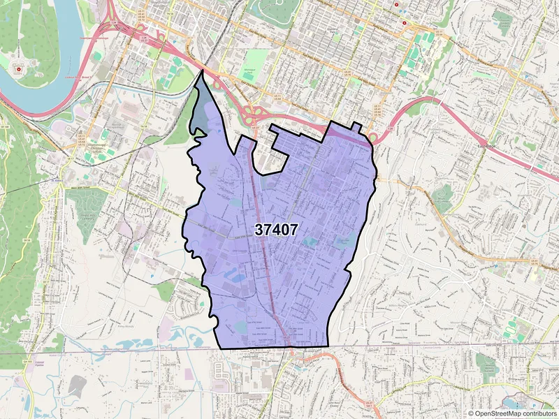Map of ZIP Code 37407 — Chattanooga, TN