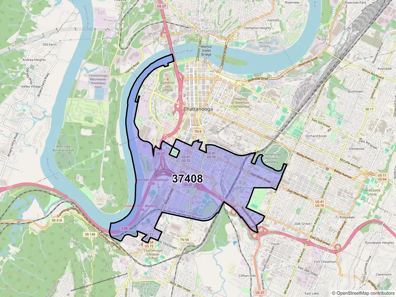 Map of ZIP Code 37408 — Chattanooga, TN