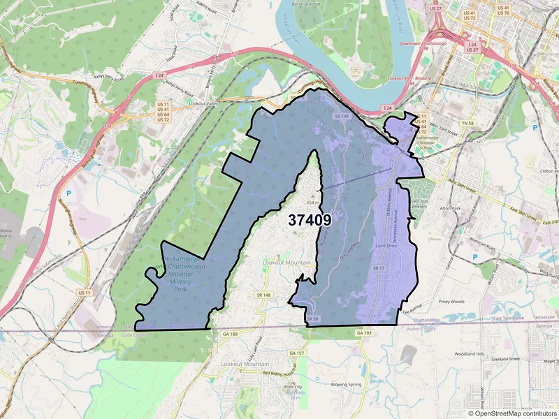 Map of ZIP Code 37409 — Chattanooga, TN