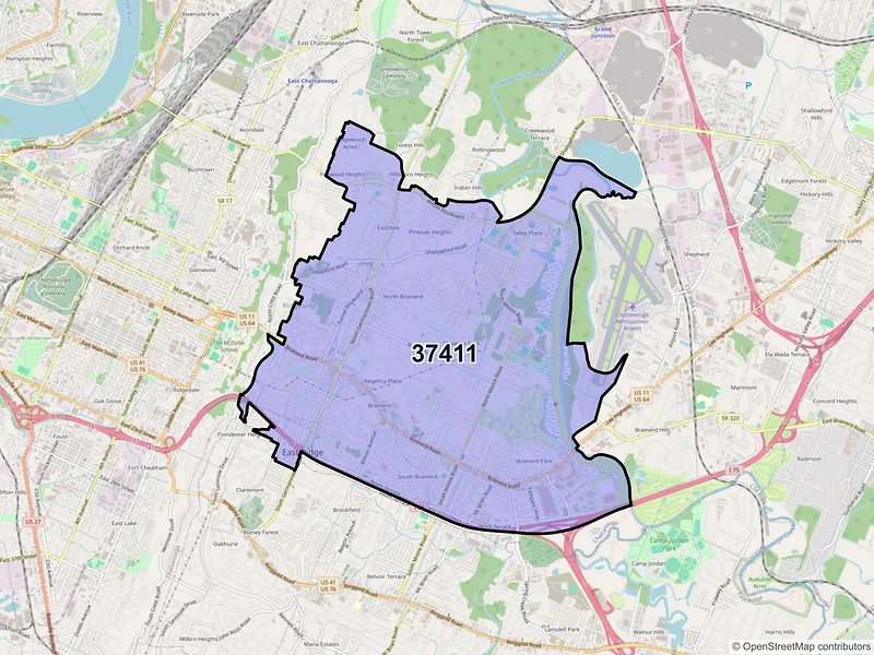 Map of ZIP Code 37411 — Chattanooga, TN